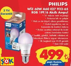 PHİLİPS WİZ 60W A60 E27 922-65 RGB 1PF/6 AKILLI AMPUL